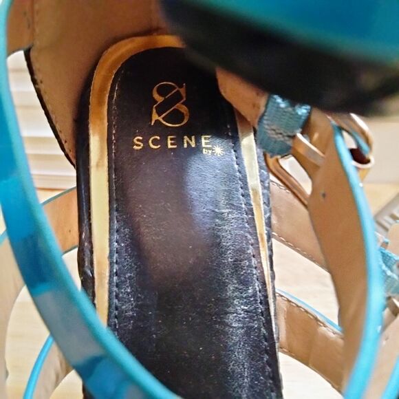 Scene ABREA Stilettos Black with Multiple Blue Straps and Buckles Size 8 - Picture 4 of 13